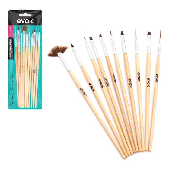 Set De 10 Pinceles De Uñas Evok