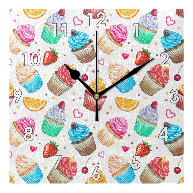 Reloj Pared Cuadrado Silencioso Acuarela Magdalena Fresa