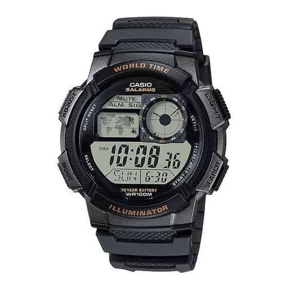 Reloj pulsera digital Casio AE-1000WD-1A con correa de resina color negro
