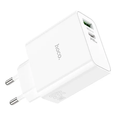 Cargador Hoco C113a Pd65w Qc3.0 Dual Usb-c To Usb Color Blanco