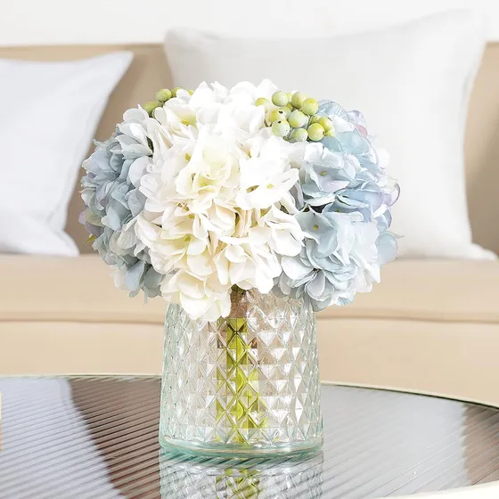 Arreglo Floral De Hortensias Wracra En Jarrón De Cristal, De