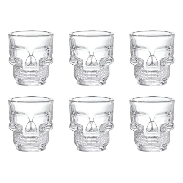 Set 6 Vasitos Tequileros Vidrio Calavera Cráneo Caballito