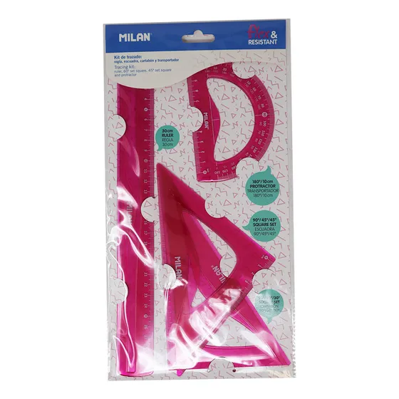 Juego Geométrico Regla 30cm 4pzs Flexible Rosa