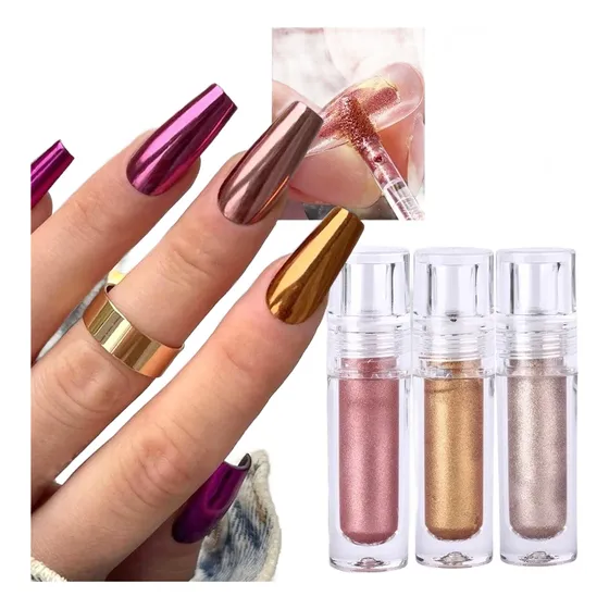 Kit Com 6 Pó Cromo Líquido Mágico Mirror Unhas Decoradas