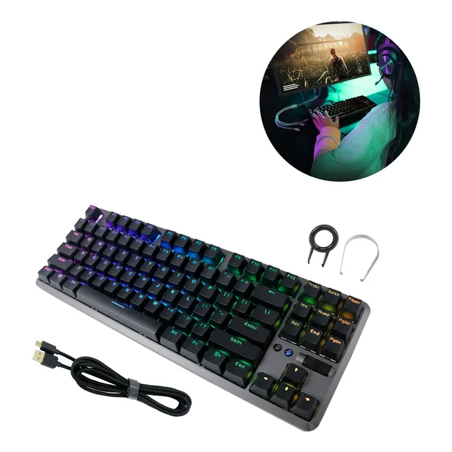 Teclado Mecanico Rgb Conector Tipo C Switch Blue 87 Teclas Color del teclado Plateado Idioma Inglés US Internacional