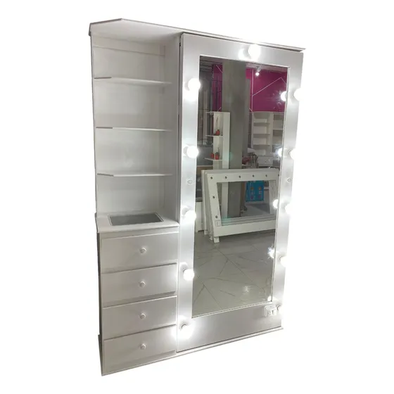 Mueble Pie De Reyna Grande Con Espejo Hollywood Blanco
