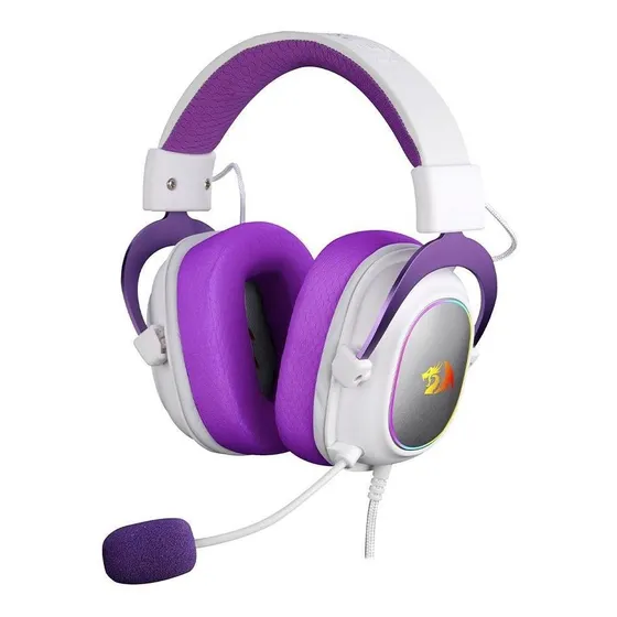 Headset Gamer Redragon Zeus X Branco Com Roxo Rgb H510wp-rgb