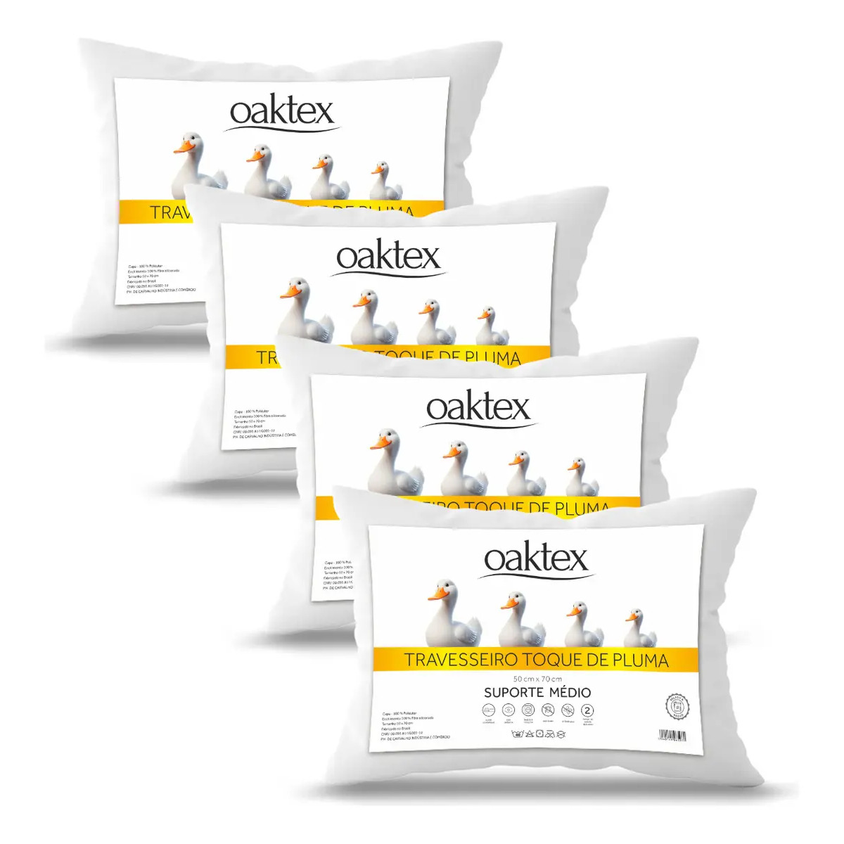 Kit 4 Travesseiros Oaktex 50x70 Antialérgico Fibra Siliconada Branco Kit 4 Travesseiros Oaktex 50x70 Antialérgico Fibra Siliconada Branco