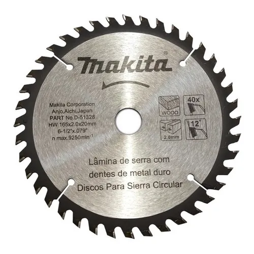 Makita D-51328 Disco De Sierra 6 1/2x 20 Mm X 40 T C/reducto