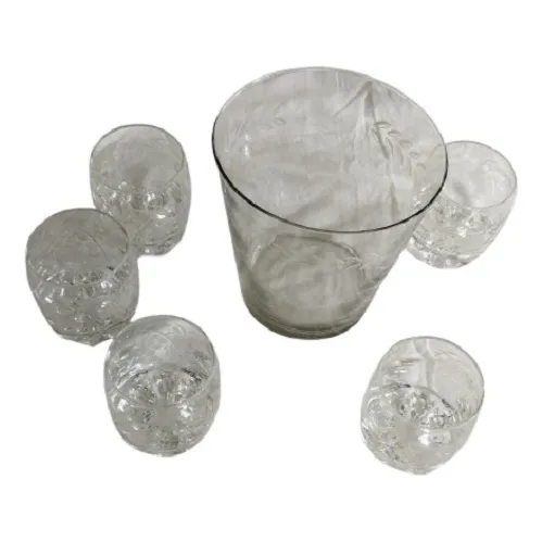 Hielera De Cristal Con 5 Vasos Cortos De 150ml Usados