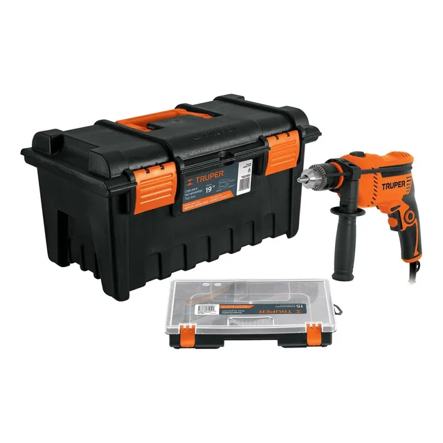 Combo Taladro Percutor 600w Caja De Herramienta Y Organizado