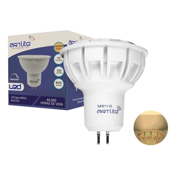Foco Led Lampara Dicroica Spot Mr16 7w Dimmer Blanco Cálido Blanco Cálido