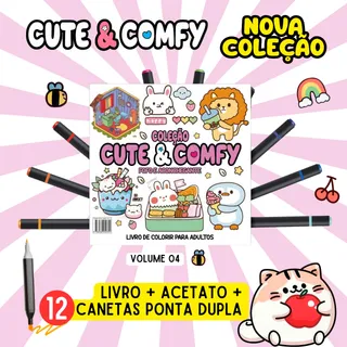 Kit Livro Colorir Comfy Cozy Bobbie Goods Cute Cute Com 12 Canetas Marcadores Touch Ponta Dupla Folha Acetato Kit Livro Colorir Comfy Cozy Bobbie Goods Cute Cute Com 12 Canetas Marcadores Touch Ponta Dupla Folha Acetato