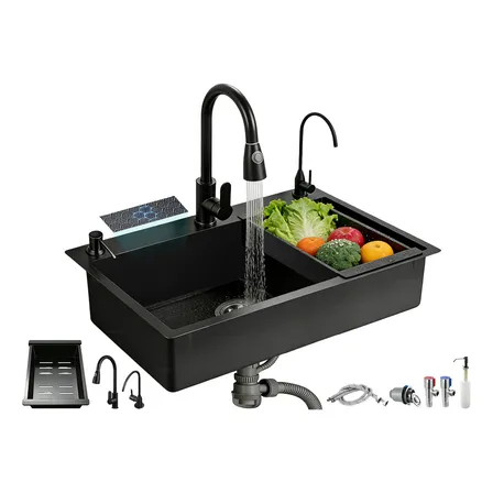 Fregadero De Organizadores Cocina De Acero Inoxidable 75×45 Color Negro
