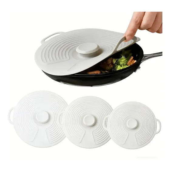 Set 3 Tapas De Silicona Reutilizables Para Ollas Y Sartenes 3-pack White Silicone Sealing Lids Lisa