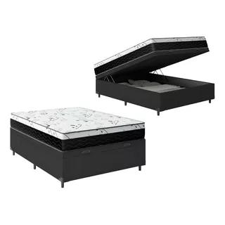 Cama Box BaĂș Casal 138 Com ColchĂŁo Espuma D33 One Face Cor Preto Cama Box BaĂș Casal 138 Com ColchĂŁo Espuma D33 One Face Cor Preto