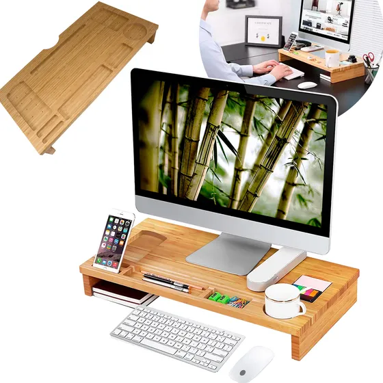 Soporte De Escritorio De Bambú Para Monitor iMac Macbook Lap