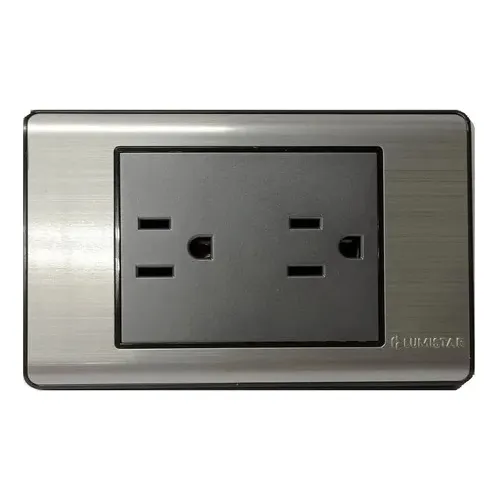 Toma Corriente Doble Elite Gris Con Tierra Marca Lumistar