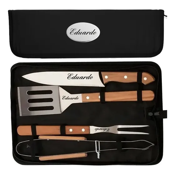 Kit Churrasco Personalizado Nome Faca Garfo Pegador Espátula