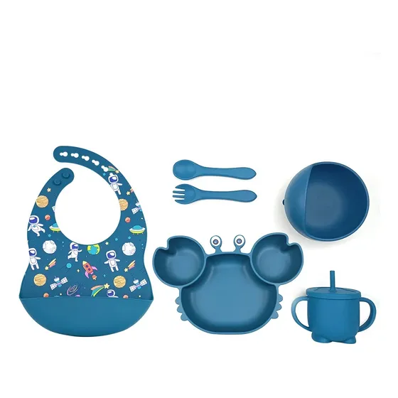 Kit Vajilla Plato De Silicona Con Succión Para Bebé 6 Pcs