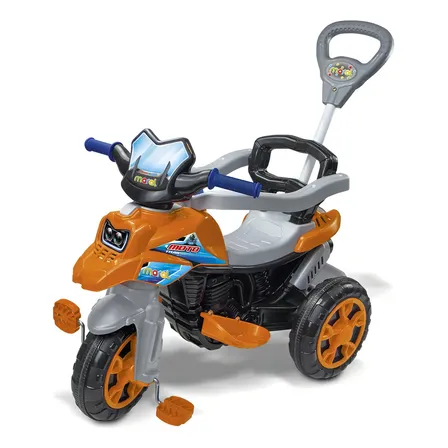 Triciclo Infantil Maral Moto Trail Laranja 1 A 6 Anos Passeio Com Empurrador