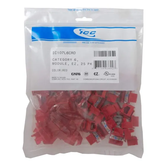 Icc Conector Keystone Rj45 Cat6 Para Estilo Ez® Rojo 25