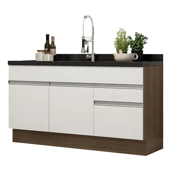 Gabinete Bajo Cocina Madesa Glamy 150cm Sin Encimera Mb Color Marrón/Blanco