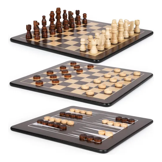 Juego De Ajedrez De Madera 3 En 1, Backgammon Y Damas Marc