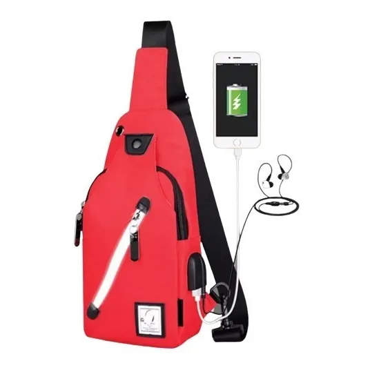 Bolso De Pecho Cruzado Usb 2022 Gris
