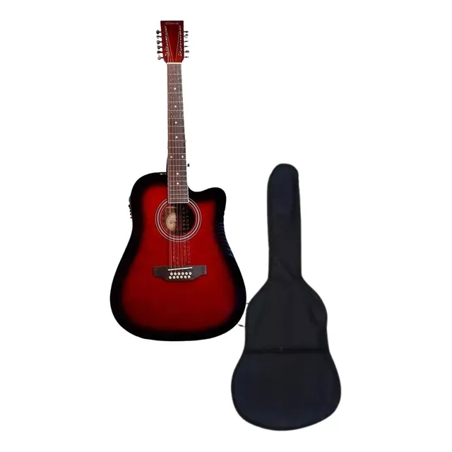 Segovia Sgc12rdsb Guitarra Docerola Texana Electro/acus Color Rojo sombreado Material del diapasón Arce Diestro con funda