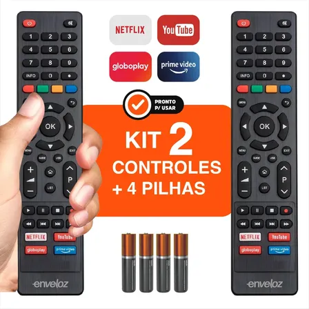 Kit 2 Controles Remotos Para Tv Philco Smart Netflix Youtube Pilhas Inclusas Teclas Globoplay Amazon Atacado Preto