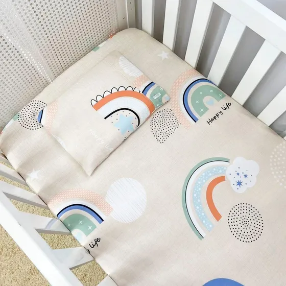 Lençol Bebê Berço Americano Com Elástico E Fronha Estampados Cor Arco Iris Desenho Do Tecido Arco Iris