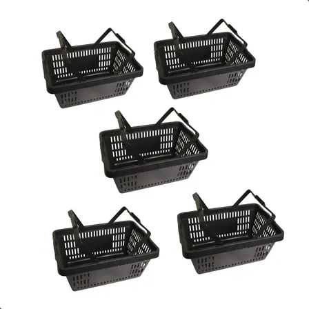 Kit 5 Cesta Cestinha Plastica De Supermercado 16l Loja Preta Preto