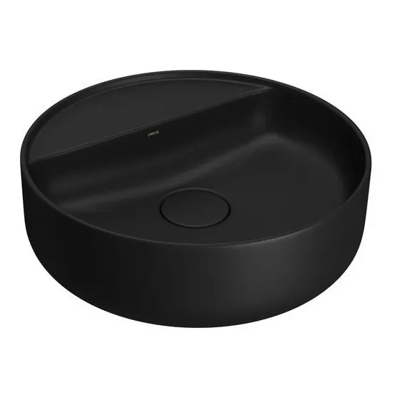 Bacha Lavatorio De Apoyo Redonda 40cm Negro Deca Loza Baño 