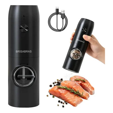 Moedor De Pimenta E Sal Elétrico Usb-c Com Led E Ajuste Fino Preto