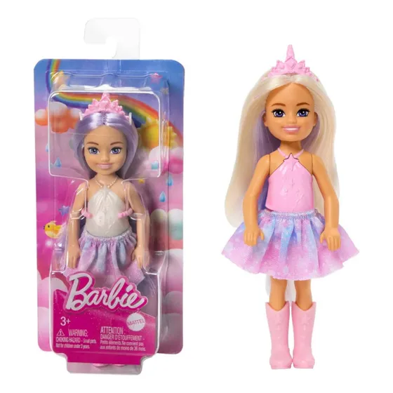 Muñeca Barbie Chelsea Unicornio Cabello Morado 15 Cm Mattel