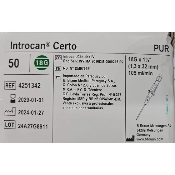 Cateter Intravenoso Introcan Certo  Jelco 18g