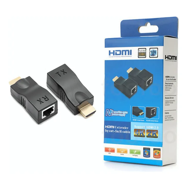 Extensor Hdmi A Hdmi 30m Decuado Para Cable Cat6 Rj45 1080p