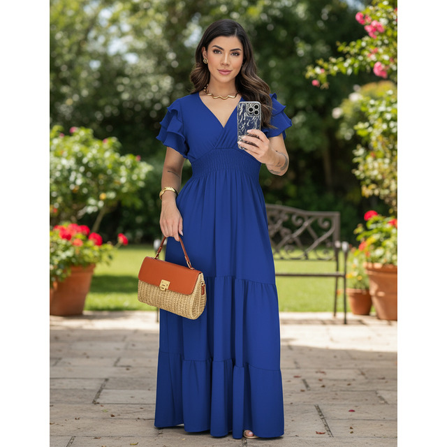 Vestido Longo Feminino De Manguinhas Babado Evangelico Luxo Vestido Longo Feminino De Manguinhas Babado Evangelico Luxo