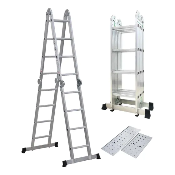 Escalera Tijera Aluminio 16 Pasos Con 2 Plataformas Prtool