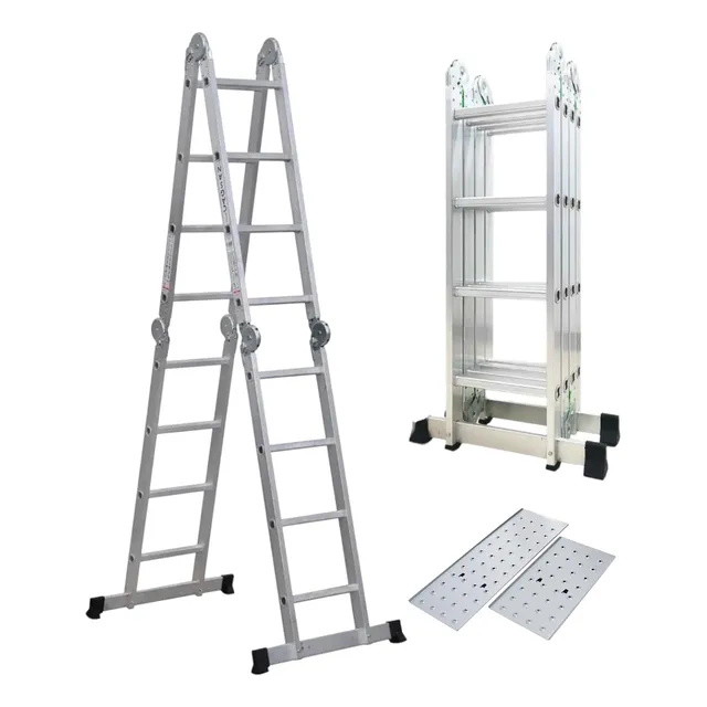 Escalera Tijera Aluminio 16 Pasos Con 2 Plataformas Prtool