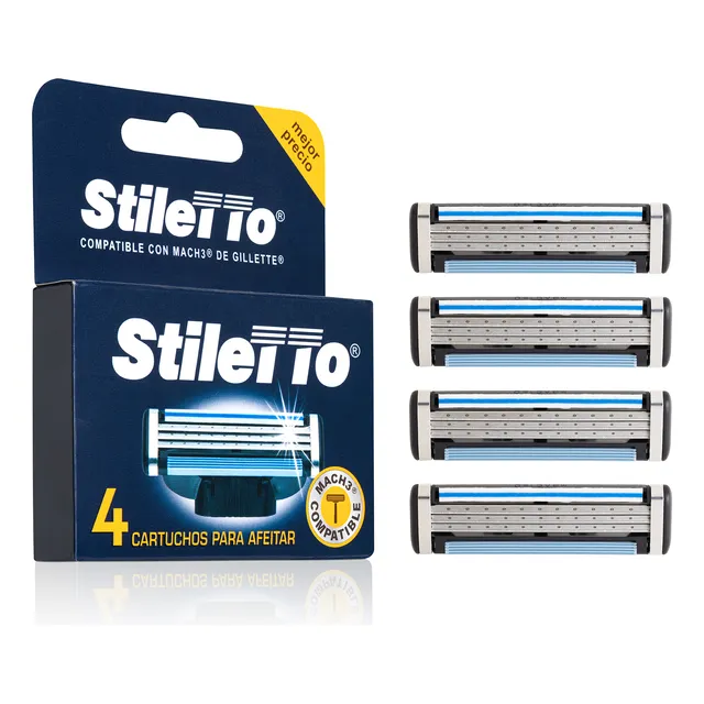 Stiletto® 4 Cartuchos De Afeitar Compatibles Con Mach3® 