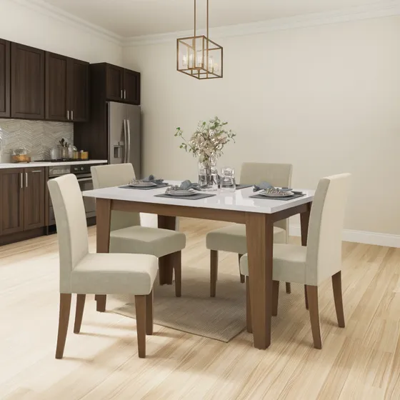 Conjunto De Mesa Miami 4 Cadeiras Trieste Cedro/off/areia