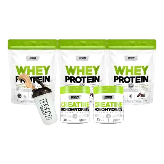 Star Nutrition Whey Protein X3 + Creatina 300gr X2 + Shaker 