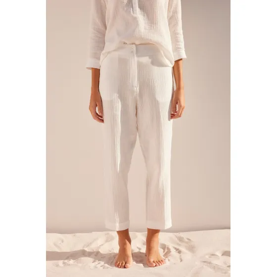 Pantalon De Bambula Slim Al Tobillo Mujer Portsaid
