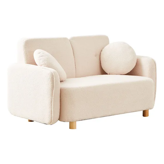 Sofá Teddy 2 Cpos Tapizado Bouclé Soft 2 Almohadones Redondo Color Beige