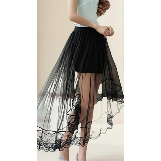 Falda Larga Transparente Con Encaje Hotwife
