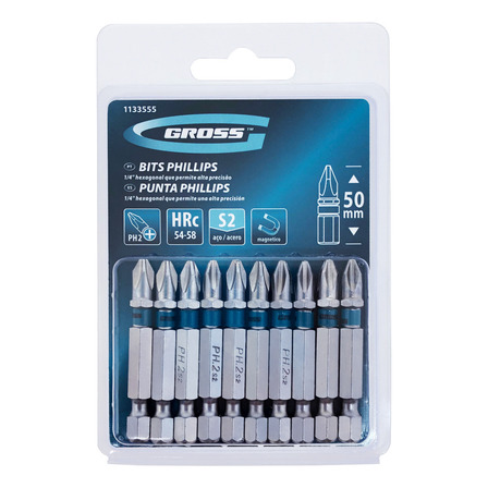 Bits Ph2 1/4 50mm Aço S2 10 Peças Gross 1133555 Bits Ph2 1/4 50mm Aço S2 10 Peças Gross 1133555
