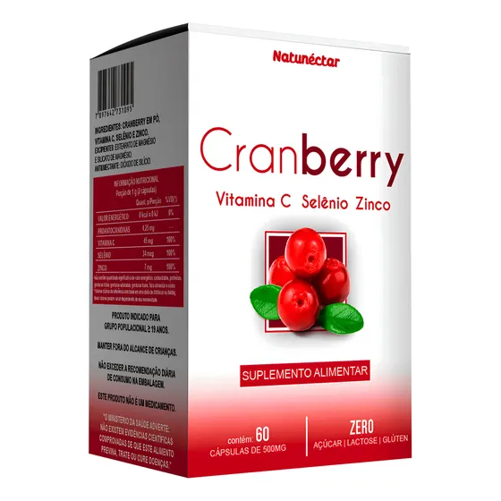 Cranberry + Vitamina C + Selênio + Zinco 500mg - 60 Cápsulas - Natunéctar