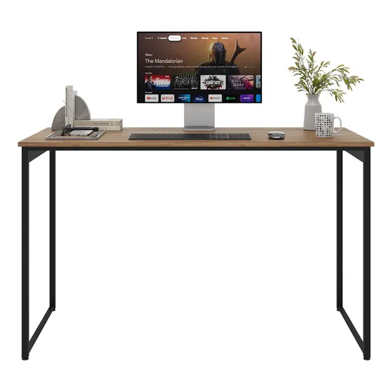 Mesa Diretor Escrivaninha ECONOMICAMAGA 120 X 60 X 74 Cm De Apoio Home Office Sofa Sogude Para Escritório Estilo Industrial Metal E Madeira Laminado Com Preto